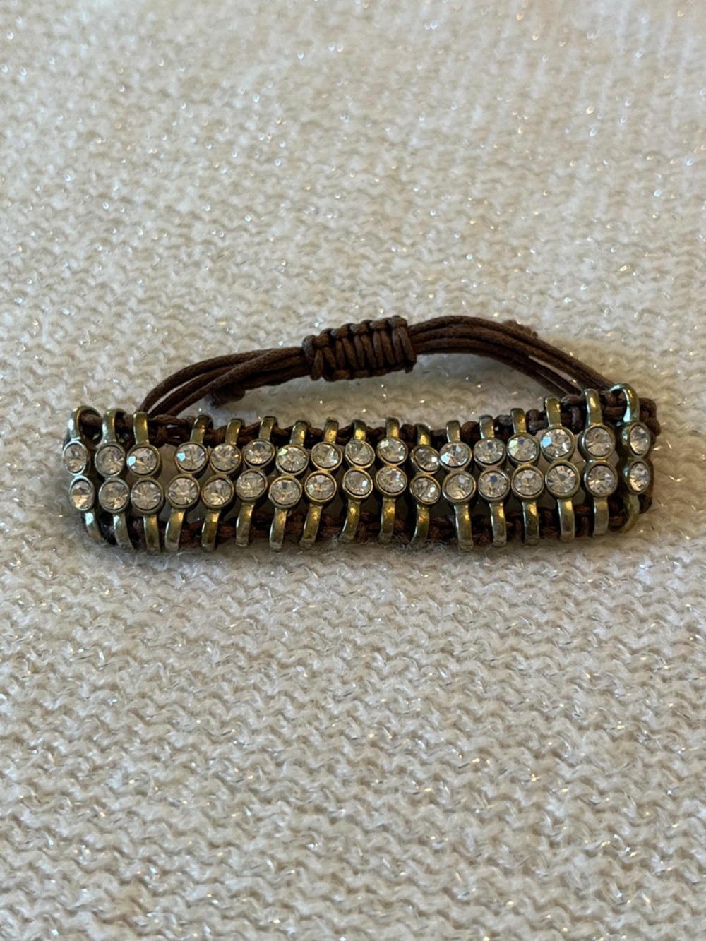 Crystal Accent Brown Leather Wrap Bracelet